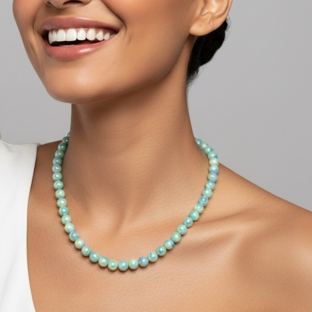 Elegant Green‎ Aqua Water Pearl Necklace 8096